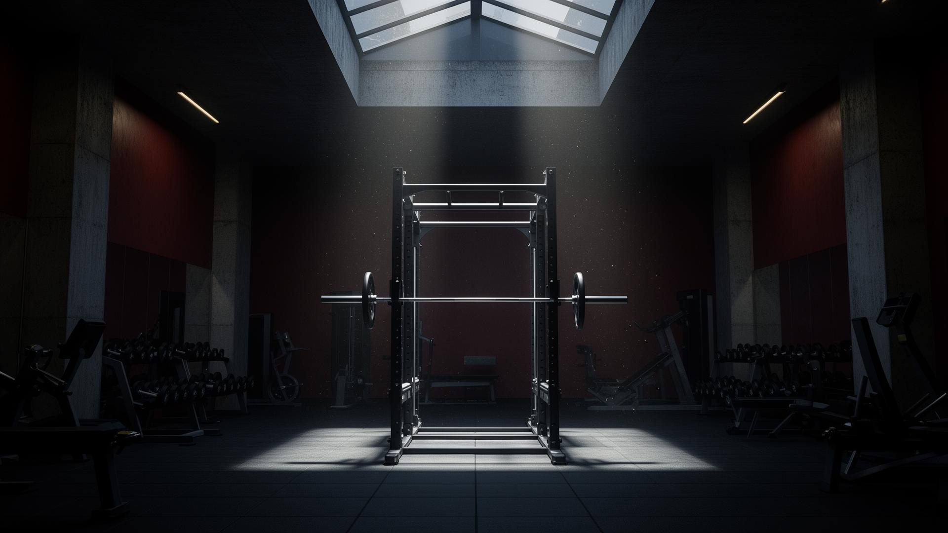 Empty squat rack under skylight